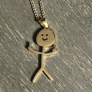 Stick Figure Flipping the Bird - Silver or Gold Toned Necklace - middle fingers